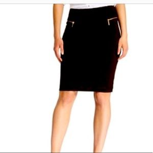 MICHAEL KORS Black Pencil Skirt with Gold Zippers